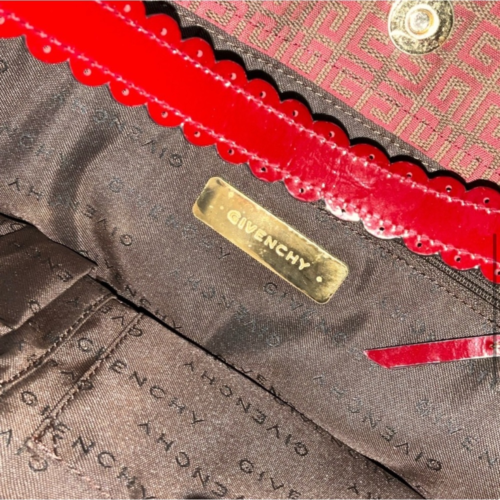 Givenchy Monogram Jacquard Red Burgundy Bag With Tassels & Patent Leather Straps - Picture 10 of 10